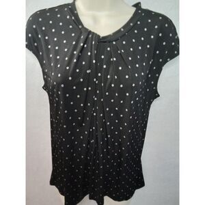 Worthington‎  womens lg black and white floral zip up sleeveless pleated blouse